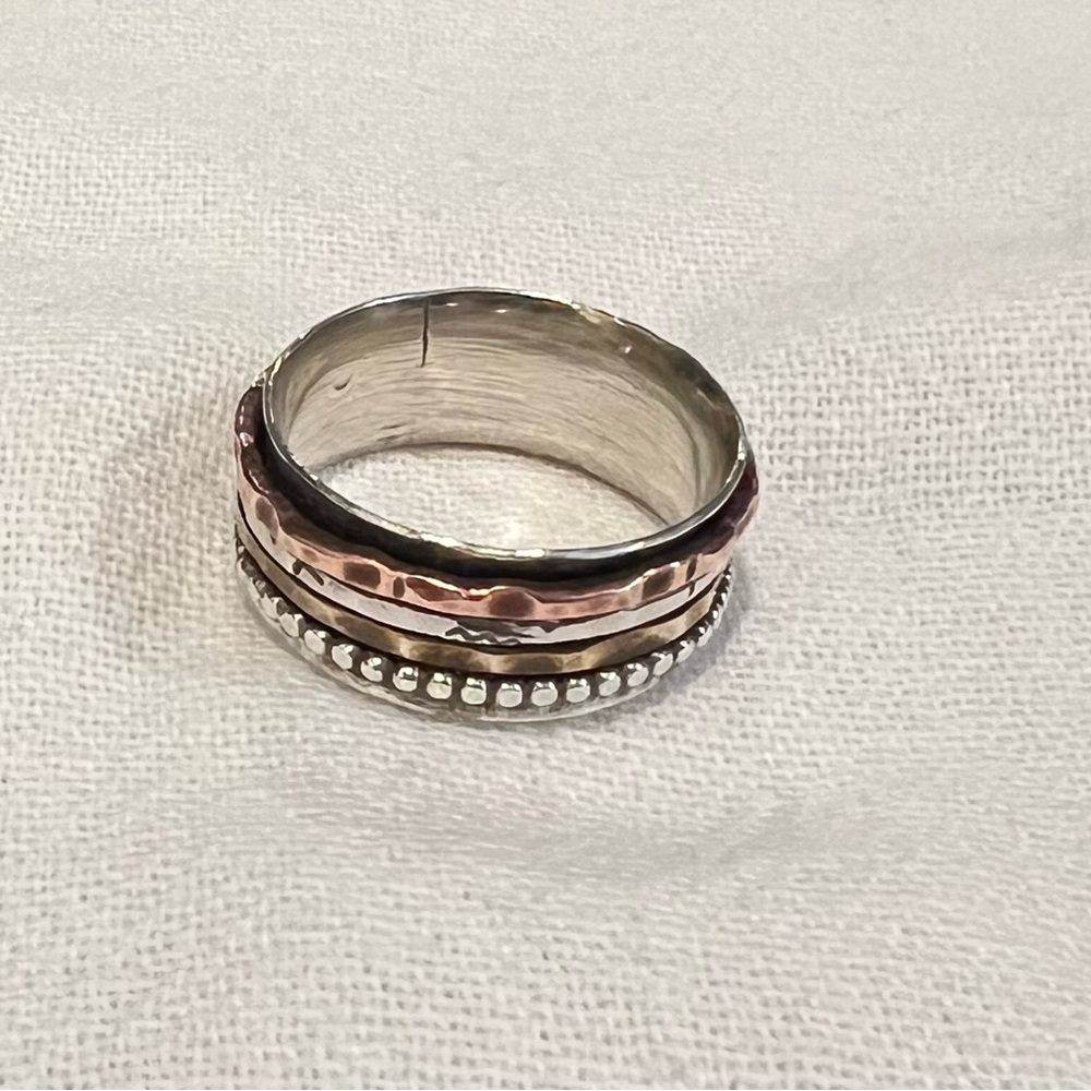 Silver and Gold Spinner Ring with multi-metal Design size 10